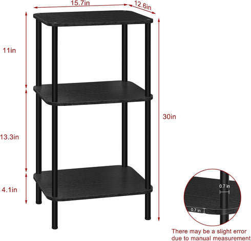 3 smusei Tier Small End Table Tall Telephone Table with Storage Shelves Black Sidetable for Small Spaces Tall Night