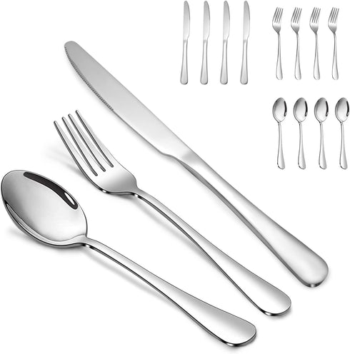 SANTUO Stainless Steel Silverware Set, 12pcs Knives, Spoons, Forks for Home, Kitchen and Restaurant, Mirror Polished &
