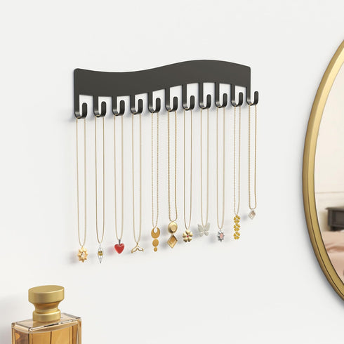 Wall Necklace Organizer Holder: Wall Mounted Jewelry Hanging Storage Necklaces Display Hanger Black