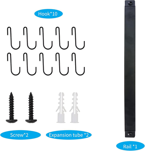 Utensil Holder, Kitchen Rail with 10 Hooks, Wall Mounted Wrought Iron Hanging Utensil Holder Rack, 17 Inch for Coffee