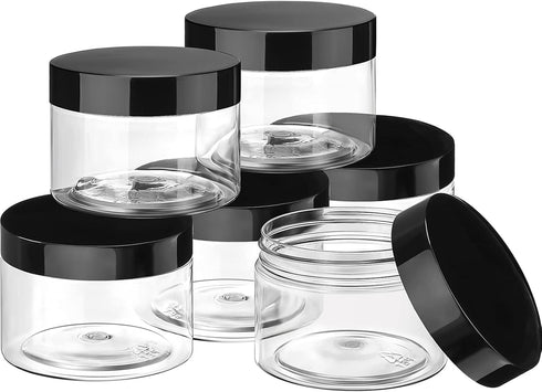 SATINIOR 6 Pack 1 oz Plastic Jars Containers with Lids, Wide Mouth Refillable Leakproof Round Empty Jars for Home