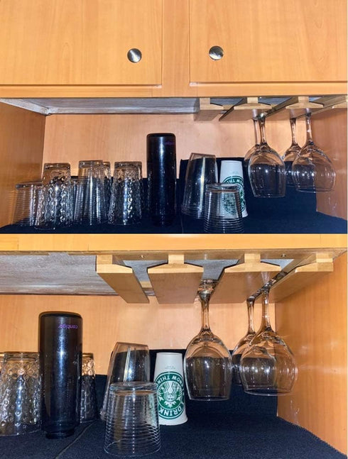 RIIPOO Bamboo Wine Glass Rack Hangers, Under Cabinet Holders for Home Kitchen & Bar Storage