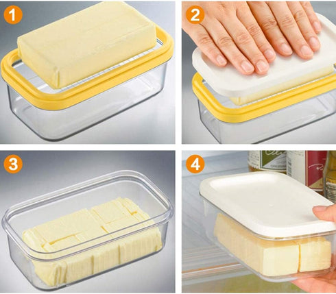Butter Dish with Lid, Plastic Rectangle Butter Keeper with Cutter for Easy Storage, Countertop or Fridge