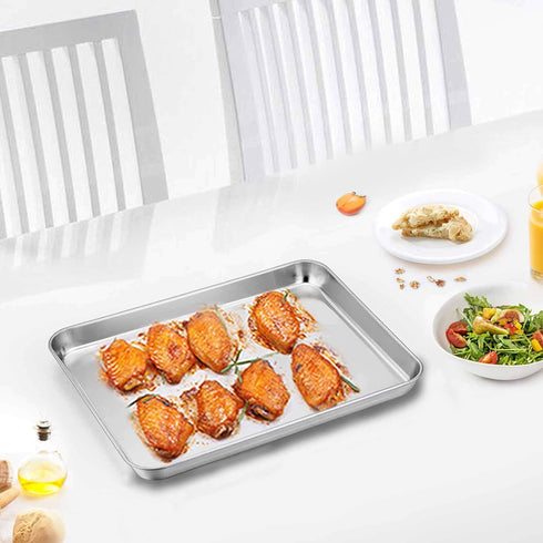 TeamFar Toaster Oven Pan Tray with Cooling Rack - Compact 8''x10''x1'', Stainless Steel, Non-Toxic, Dishwasher Safe