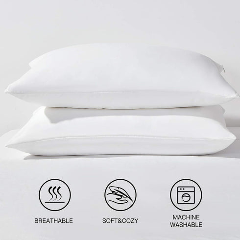 HAPPYMOON Standard Microfiber Pillowcases Set of 2 with Zipper, Soft Brushed White Pillow Covers 20 x 26 Inches for