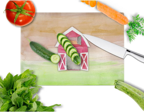 Caroline's Treasures BB7409LCB Barn Watercolor Glass Cutting Board Large Decorative Tempered Glass Kitchen Cutting and Serving Board Large Size Chopping Board
