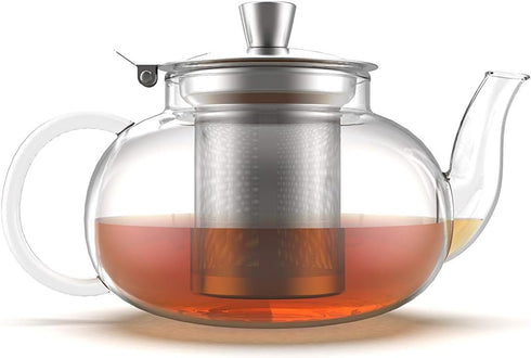 Glass Teapot Kettle with Stainless Steel Infuser | Stovetop Safe Loose Leaf Tea Pot (27 Ounce)