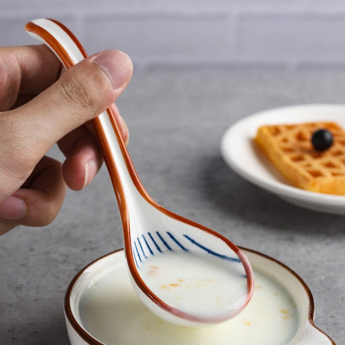 4pcs Asian Ceramic Soup Spoon Set, Korean Ramen Spoons, Japanese Porcelain Soup Spoon for Noodles, Pho, Dumplings