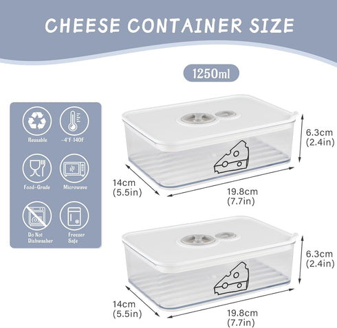 Yomjarl 2 Pcs Cheese Container for Refrigerator,Cream Cheeses Storage Box,Cheese Keeper with Airtight Lid and Time