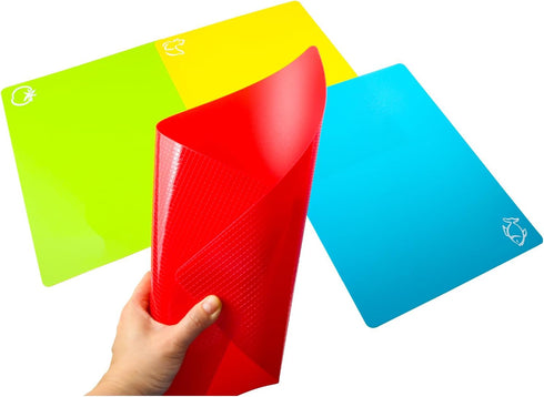 Flexible Cutting Board Mats, Plastic Sheets for Kitchen Cooking, Dishwasher Safe Set of 4 for Meat and Vegetables