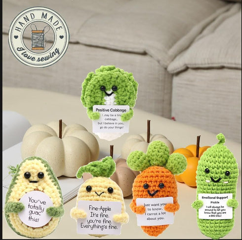 Fumonebuty 5PCS Handmade Emotional Support Crochet Gift Encouragement Support Vegetables and Fruits Knitted Dolls