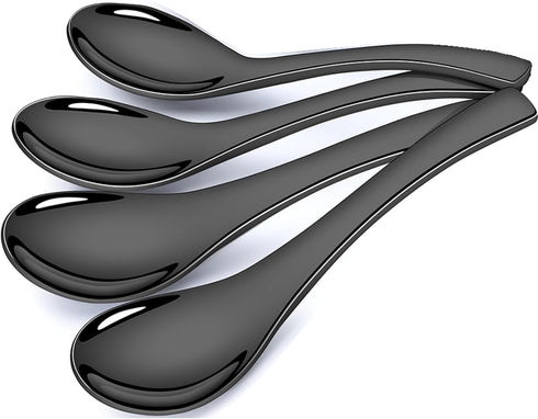 4 Pieces Stainless Steel Asian Soup Spoons, 6.3 Inch Mirror Polished Black Ramen Spoons