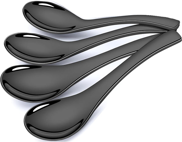 4 Pieces Stainless Steel Asian Soup Spoons, 6.3 Inch Mirror Polished Black Ramen Spoons