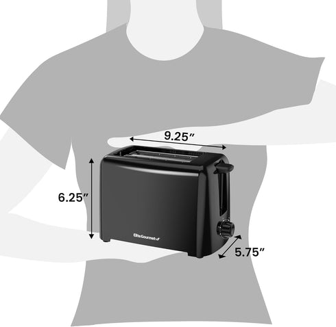 Elite Gourmet ECT1027B Cool Touch Toaster, 2 Slices, 6 Temperature Settings, Extra Wide 1.25" Slots, Black