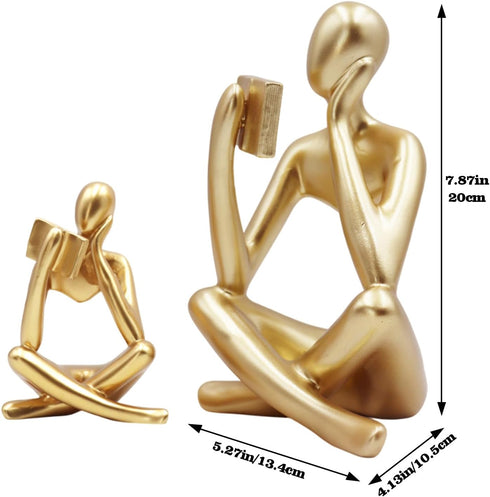 Jinkoozz Gold Reading Women Statue, Thinker Sculptures, Abstract Art Ornament, Modern Aesthetic Figurine Decoration