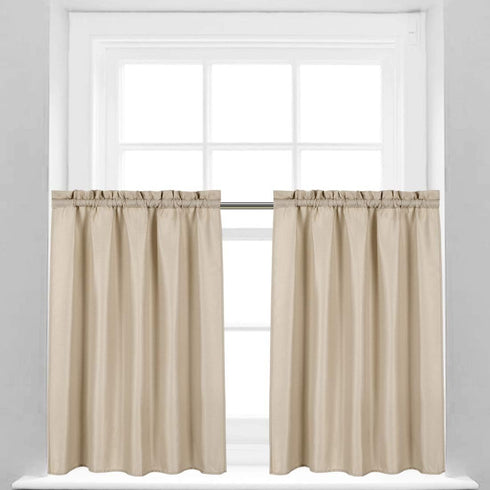 Valea Home Waffle Weave Textured Bathroom Window Curtains, Water Repellent Short Kitchen Tiers, Taupe, 36 x 36 inches