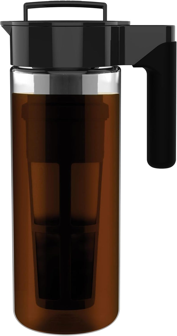 Takeya 2 Quart Glass Cold Brew Coffee Maker for Iced Coffee, Airtight Pitcher, Premium Quality, Black Lid and Handle