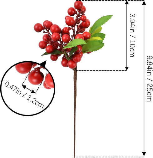 4 HUIANER Pcs Artificial Red Berries, Christmas Fake Flowers Lifelike Redberry Stems Faux Fruit for Valentine's Day