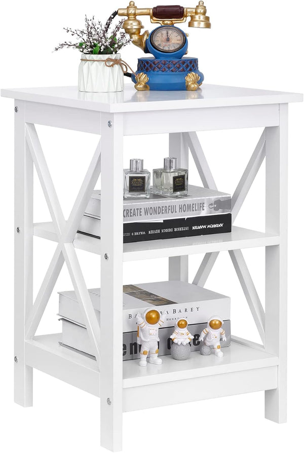 ZENY End Table, Sofa Side End Storage Shelf, Versatile X-Design Wooden Side