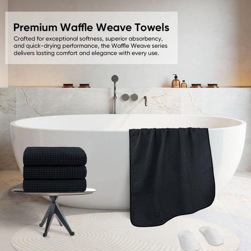Set 4 Pack, 30 60 Inch, HOMEXCEL Waffle Bath Towels Premium Microfiber Bathroom Towels, Lightweight, Highly Absorbent