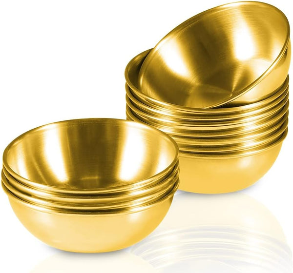 12 Pack 3.5inch Stainless Steel Sauce Dishes, Mini Individual Saucers, Round Seasoning Dishes, Golden