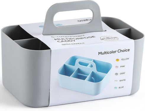 Multiuse Caddy Organizer with Handle, Stackable Plastic Bin Basket for Art Supplies, Makeup, Kitchen, Office, Grey