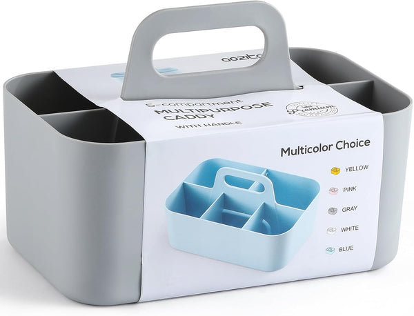 Multiuse Caddy Organizer with Handle, Stackable Plastic Bin Basket for Art Supplies, Makeup, Kitchen, Office, Grey