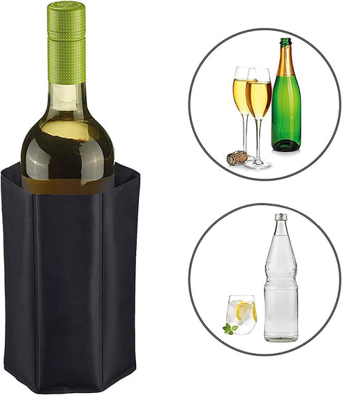 Wine Bottle Chiller, Cooling Gel Sleeve Wrap for Outdoor, Travel, Parties, Black, Pack of 2
