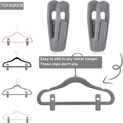 Grey Velvet Clips for Velvet Hangers - 20 PCS Non Slip Clips for Slim Velvet Hangers, Clothes-pins for Grey Hangers