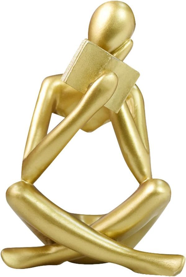 Jinkoozz Gold Reading Women Statue, Thinker Sculptures, Abstract Art Ornament, Modern Aesthetic Figurine