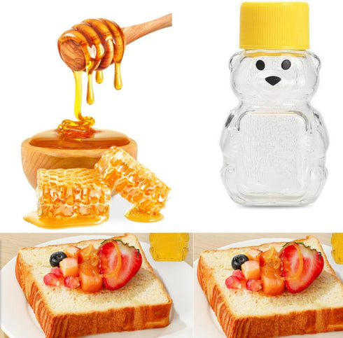 Cufarys 12 Pack 2oz (12) Honey Bear Bottle Bear Shape Clear Empty Honey Bottles Honey Jar with Screw Lid,Plastic Mini