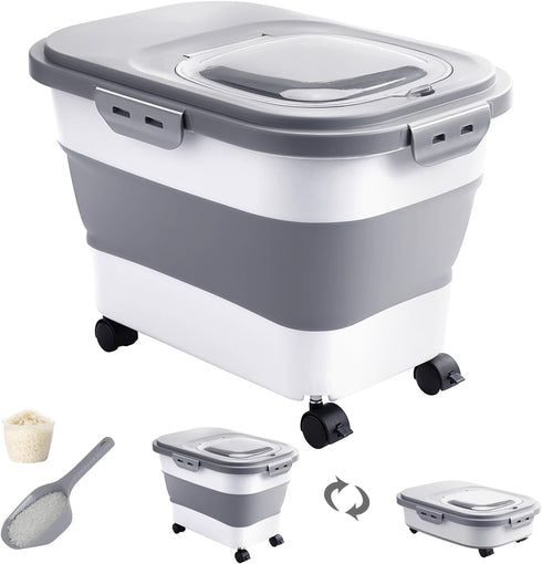 20-30 Lbs Rice Storage Container,Collapsible Food Storage Containers with Rolling Wheel Airtight