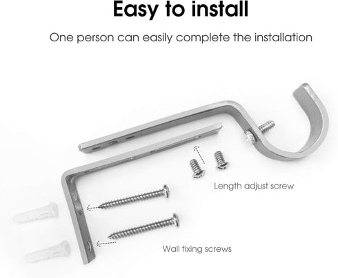 IHRDNNR Adjustable Curtain Rod Holders, Heavy Duty Silver Brackets for 7/8 or 1 Inch Rods, Set of 3