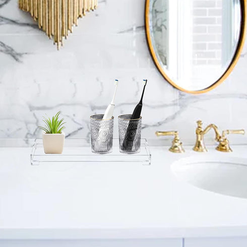 Vanity Bathroom Tray - Acrylic Rectangle Decorative Catchall Organizer Storage Tray, Clear