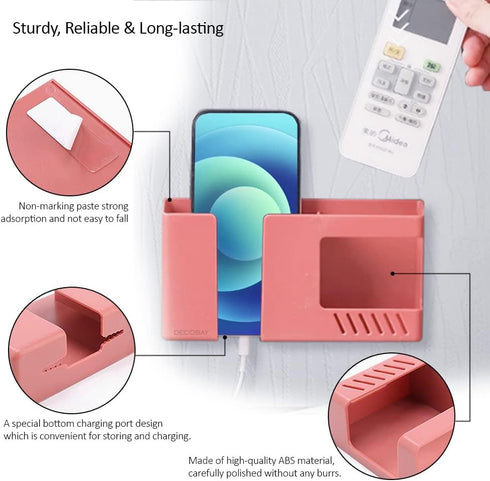 D3 Wall Mount Phone Holder, Punch-Free Mobile Phones Charging Stand, Sticky Remote Control Storage Box, White