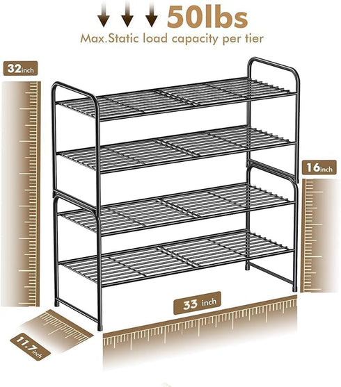 2-Tier 33" Closet SUFAUY Wide Shoe Rack, Metal Shoe Rack Organizer Heavy Duty, Stackable, Black
