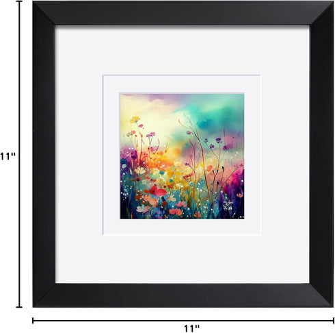 8x8 Picture Frame, Black Pine Wood with Mats for 5x5 or 4x4 Pictures, Square Photo Frames for Home Office Decor
