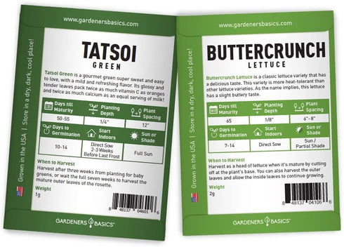 5 Pack Gardeners Basics, Hydroponic Seeds for Planting Planting Indoors and Outdoor Variety - Tatsoi, Kale
