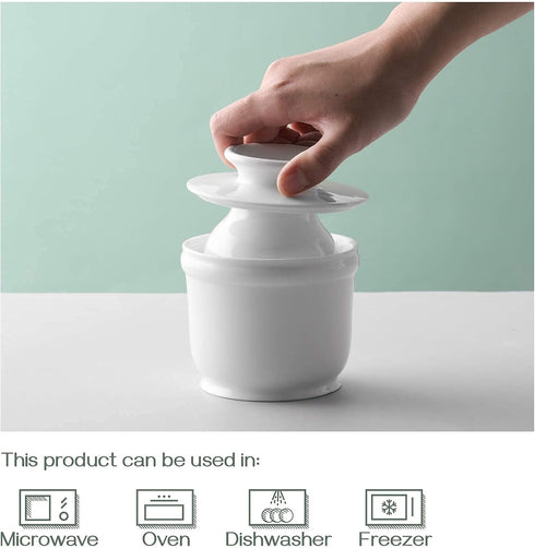 DOWAN Porcelain Butter Crock, French Butter Dish for Fresh Spreadable Butter, Butter Keeper with Water Line, No More