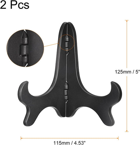 uxcell 2pcs 5" Easel Plate Holder, Wood-like Plastic Folding Display Stand Black for Decorative Picture Frame