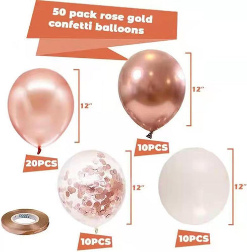 Rose Gold Confetti Balloons, 50pcs 12 Inch Metallic Latex Balloons for Birthday Party Wedding Decorations