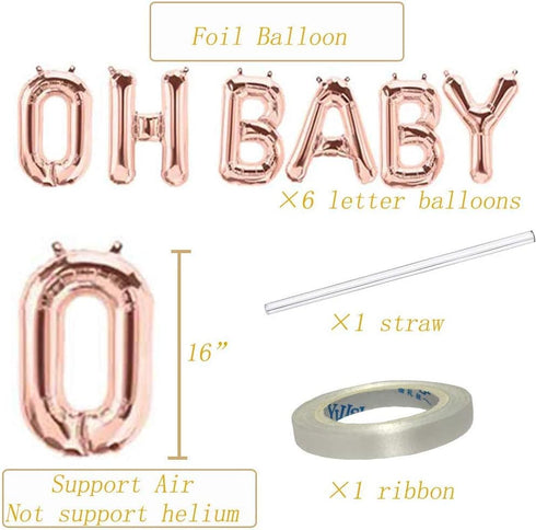 Tellpet OH Baby Letter Balloons, Baby Shower Decor for Girl, Rose Gold, 16 Inch