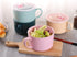 WHJY 30oz Ceramic Bowl with Lid and Handle for Soup, Instant Noodles, Modern Style, Heat Preservation Handle - Blue