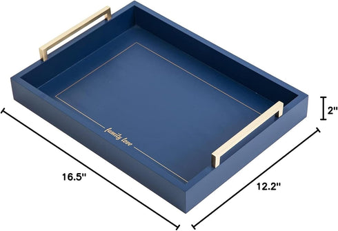 16"x12" Decorative Coffee Table Ottoman Trays Modern Wood Elegant Rectangle Glossy Shagreen Serving Trays