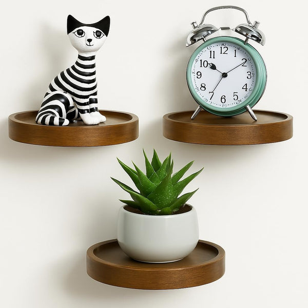 AceList 3-Pack Round Floating Shelves for Wall Decor, 6'' Diameter Acacia Wood