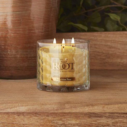 Root Candles Fall Scented 3-Wick Candle, 12-Ounce Bourbon Pear in Honeycomb Glass