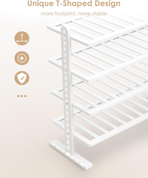 4-Tier Closet Varhomax White Shoe Rack, Bamboo Shoe Rack Organizer for and Entryway, Thick Wooden Free Standing Shoe
