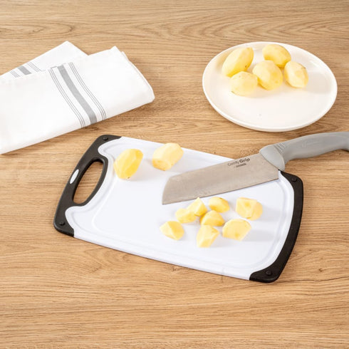 Comfy Grip 3-Piece Cutting Board Set, Food-Grade Kitchen Boards with Deep Juice Grooves, White and Black