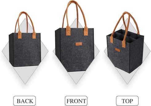 6 Bottle Wine Tote Bag - Insulated Thermal Padded Wine Bottle Carrying Cooler for Travel and Picnic (Dark Grey)