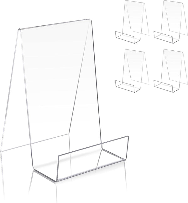 TRIMOU Clear Acrylic Book Stand with Ledge - Small Display Easel for Books, Pictures, Albums, Tablets, and More